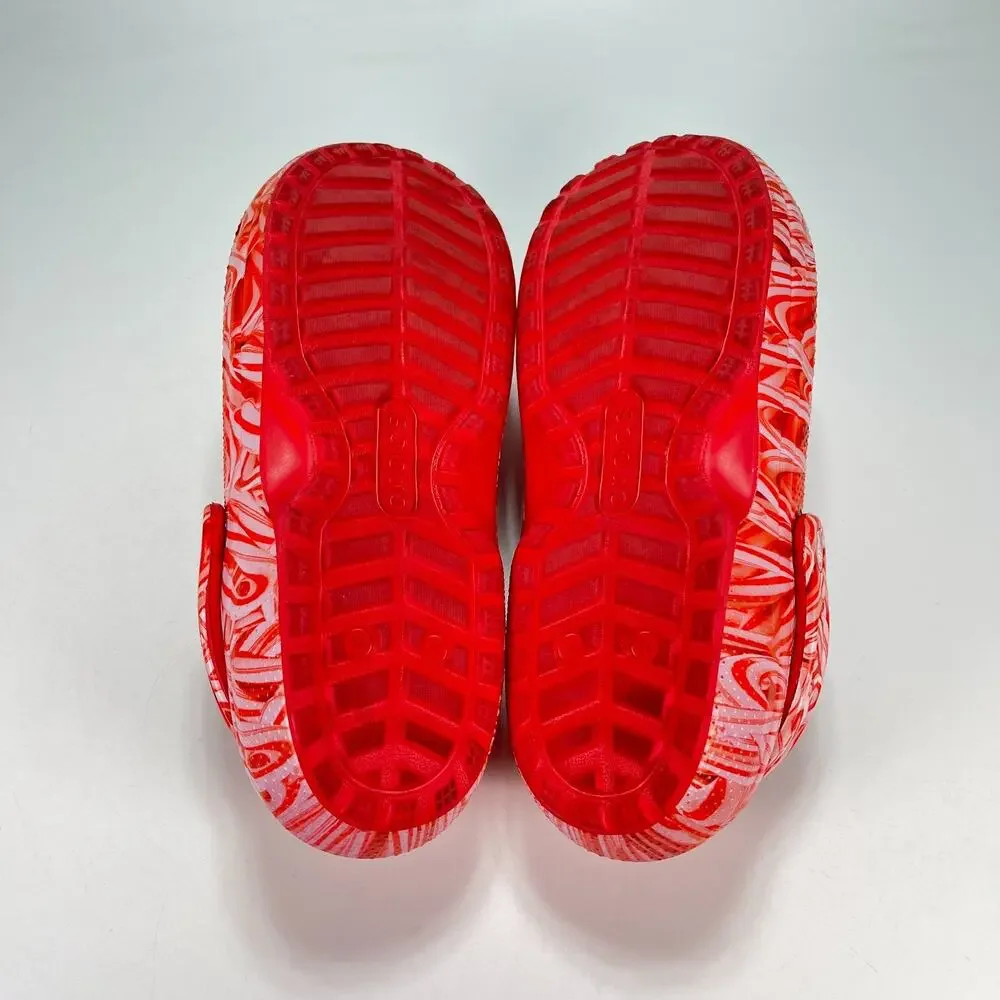 Crocs Classic Lined Candy Cane Clogs Red White Fleece Comfort Shoes Mens Size 11